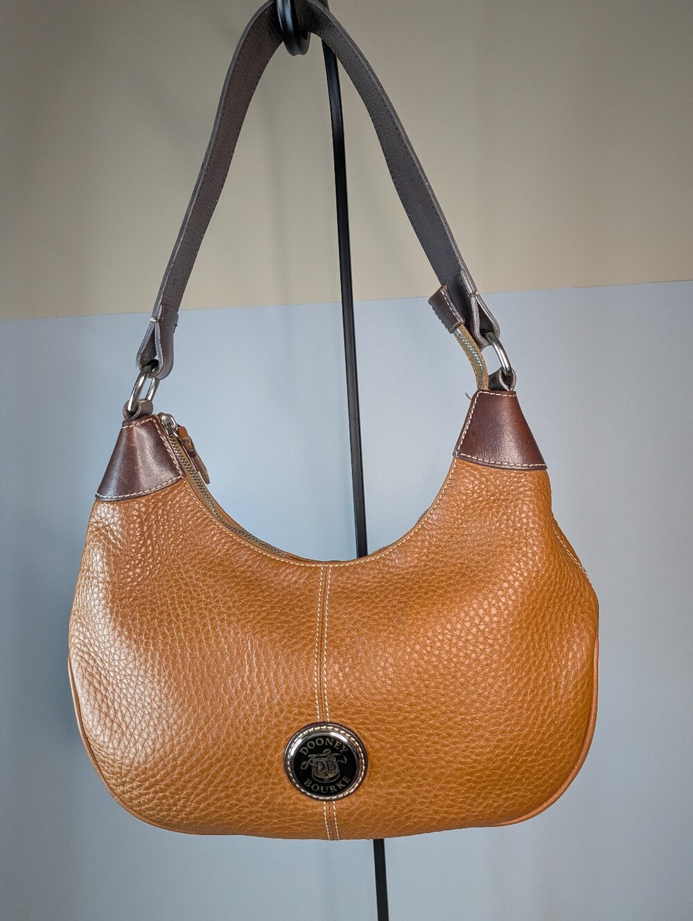 Dooney & Bourke All Weather Leather 2 Tan Cognac Pebbled Leather Shoulder Hobo
